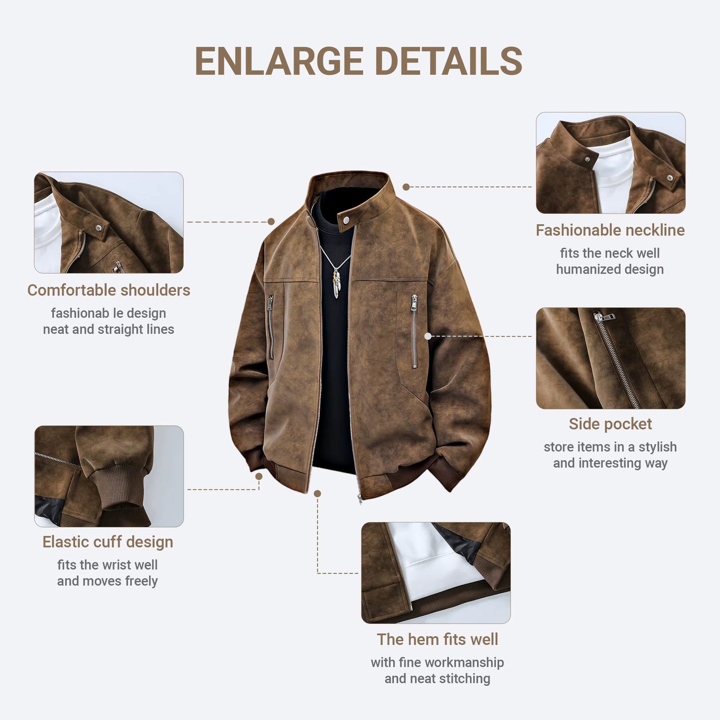 Textured Zip Jacket with Stand Collar