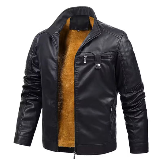 Classic Men’s Zip-Up Leather Style Jacket