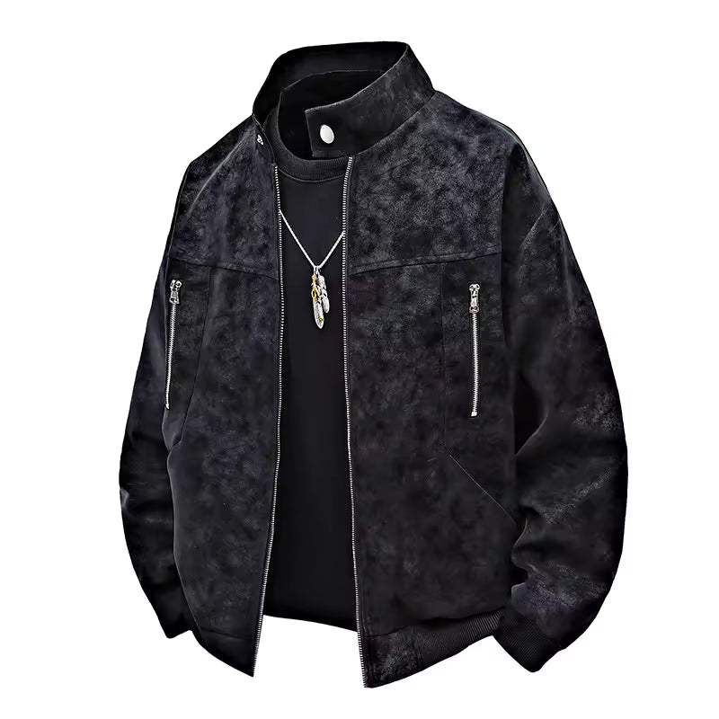 Textured Zip Jacket with Stand Collar