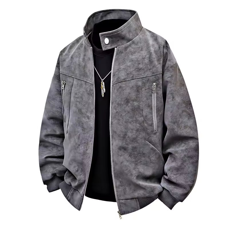Textured Zip Jacket with Stand Collar