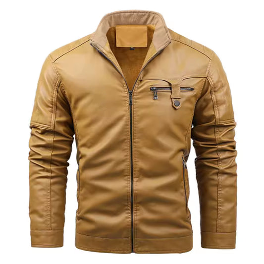 Classic Men’s Zip-Up Leather Style Jacket