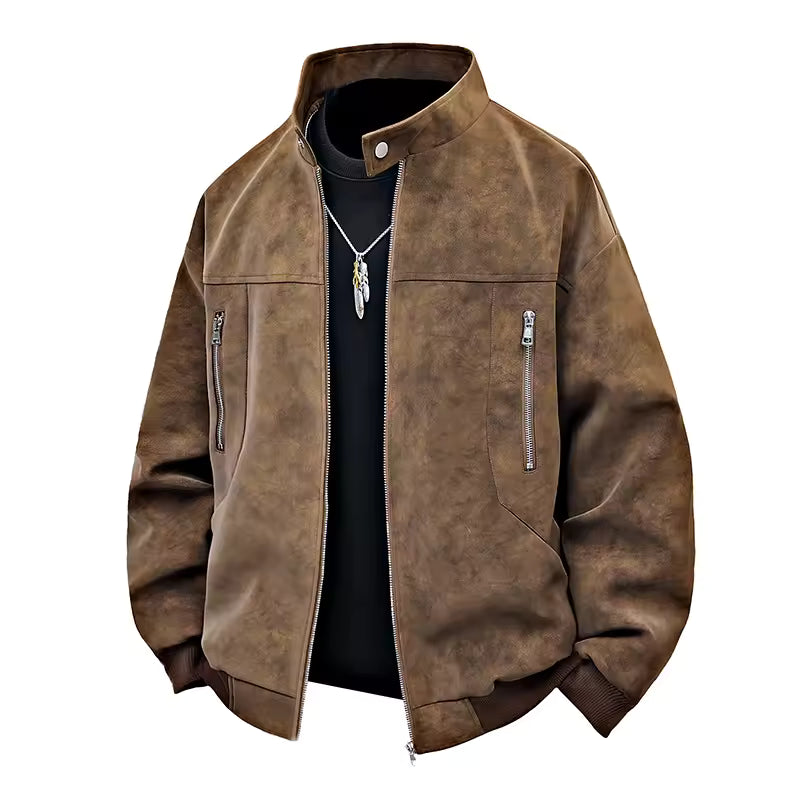 Textured Zip Jacket with Stand Collar